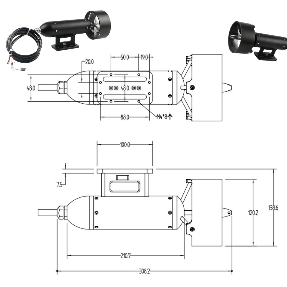 TD30E ESC 30KG 1900W Easy Mounted Underwater Thruster for Kayak fishing Boat