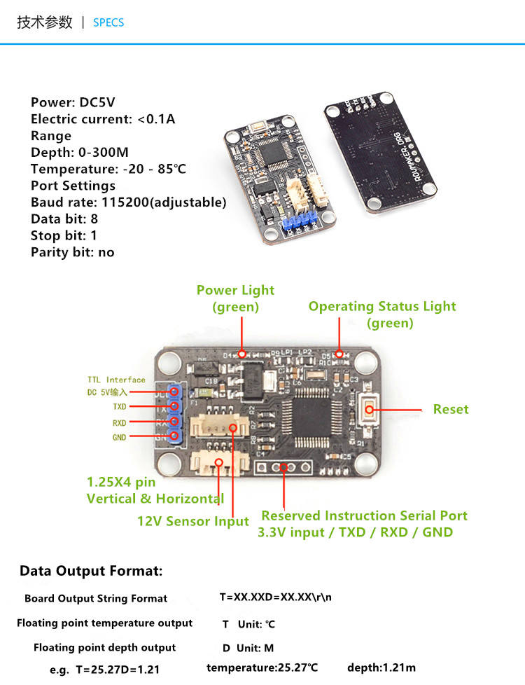I2C Level Converter & Depth Sensor Board for Arduino/ROV - 0-300M MS5837 Compatible